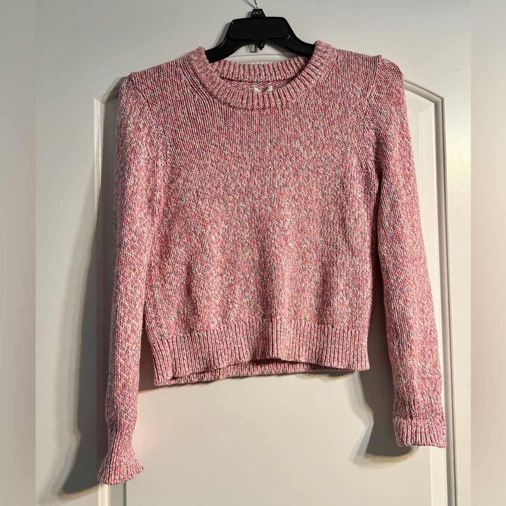 J.‎ Crew Sweater Women Medium Pink Pastel Multi Marled Cotton Knit Pullover